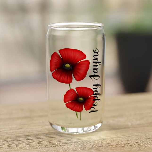 Canette Fleurs de pavot rouge Nom personnalisé peut verre (A pretty poppy can shaped glass with space for your name)