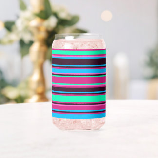 Canette Gras Magenta, Aqua & Bleu en verre rayé