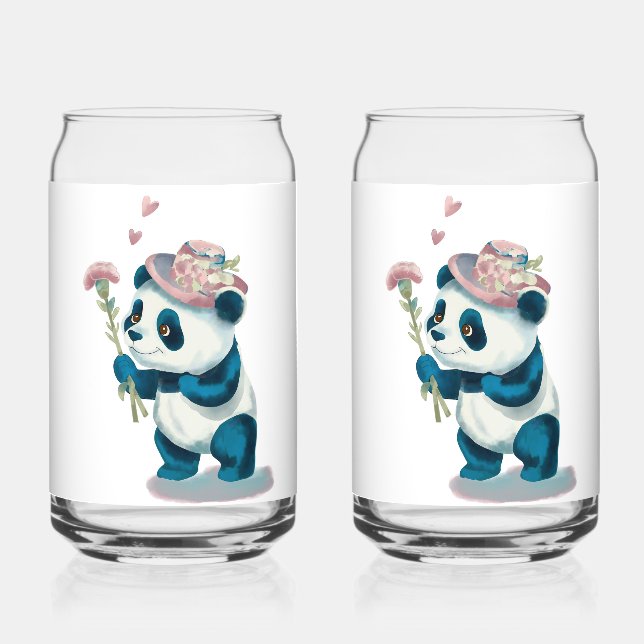 Canette Panda à fleurs de verre soda (Recto)