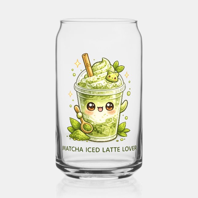 Canette Thé vert Matcha glacé Latte Kawaii Verre (Recto)