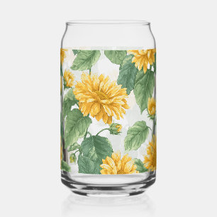 Canette Verre à eau florale aquarelle tournesol rustique f