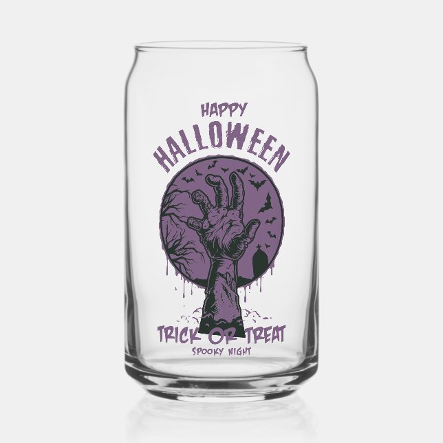 Canette Verre à main Zombie d'Halloween - Trace ou traitem (Recto)