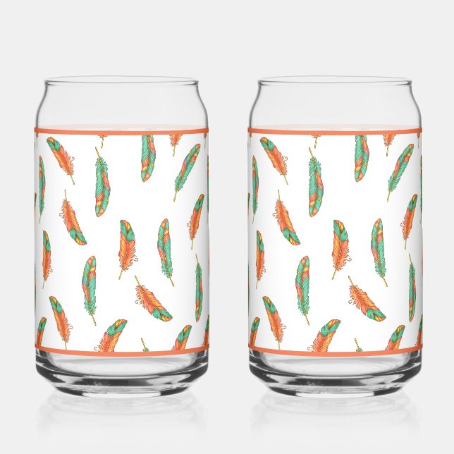 Canette Verre à plumes orange et vert (Recto)