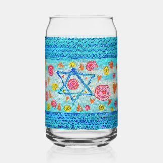 Canette Verre de drapeau israélien lunatique avec fleurs &