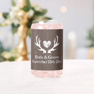 Canette Verre mariage rustique avec logo de coeur de bois