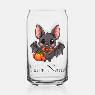 Canette Verre personnalisé avec chauve-souris et citrouill