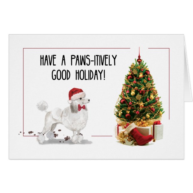 Caniche blanc Chien de Noël drôle avec arbre (Devant horizontal)