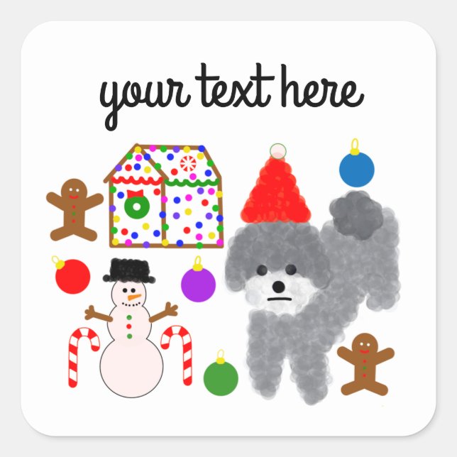 Caniche gris Noël #2-3 Stickers (Devant)