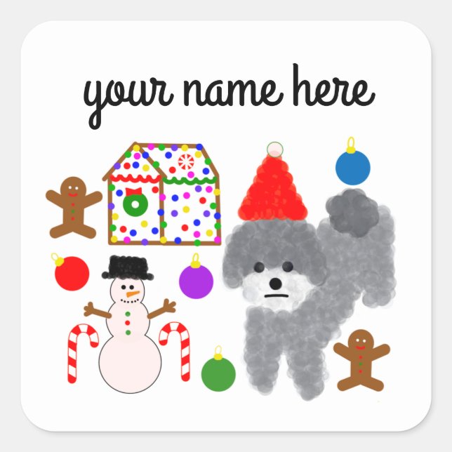 Caniche gris Noël #2-4 Stickers (Devant)
