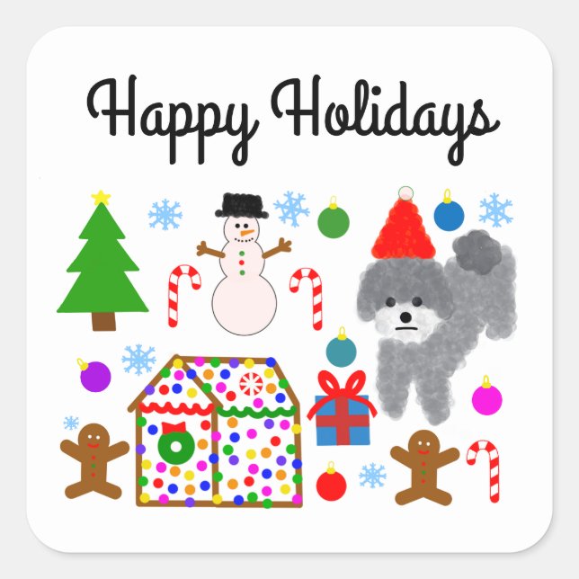 Caniche gris Noël #3-3 Stickers (Devant)