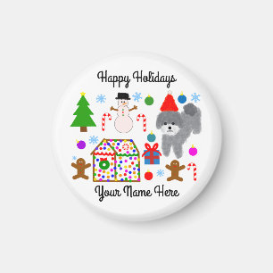 Caniche gris Noël #3 Magnet rond