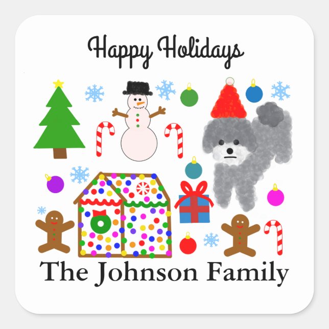Caniche gris Noël #3 Stickers (Devant)