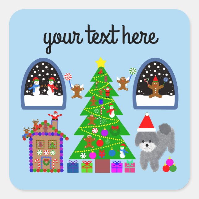 Caniche gris Noël #6 Stickers (Devant)
