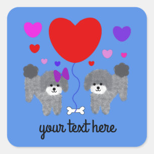 Caniche gris Valentine #1-3 Stickers