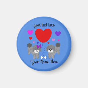 Caniche gris Valentine #1 Magnet rond