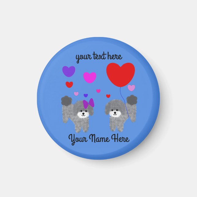 Caniche gris Valentine #2 Magnet rond (Devant)
