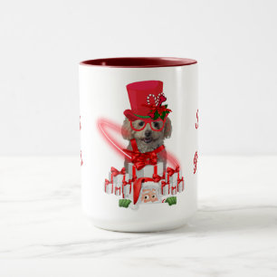 Caniche Joyeuses Fêtes Mug à café rouge et blanc