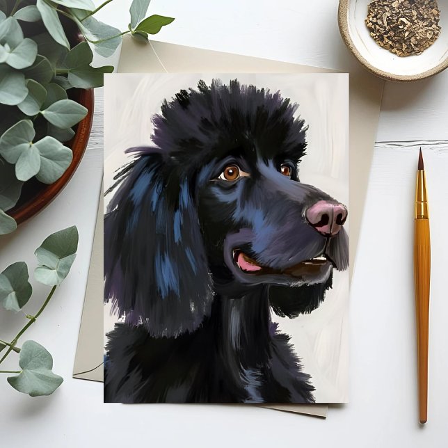 Caniche Noir | Carte de Compagnon à l'Aquarelle (Créateur téléchargé)