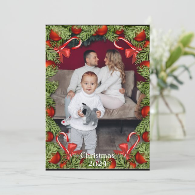 Canne de pin photo nom carte de Noël vacances (Debout devant)