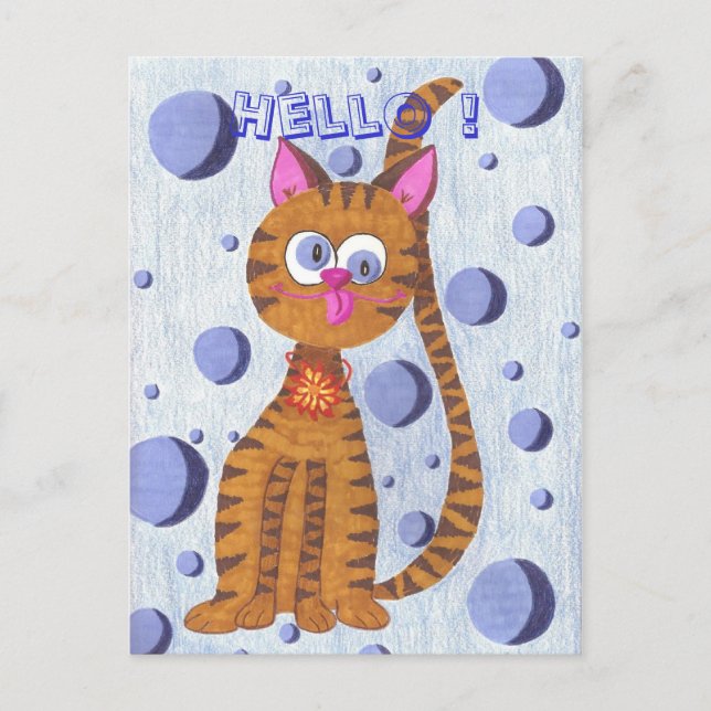 Cannelle le chat "Bonjour !" carte postale (Devant)