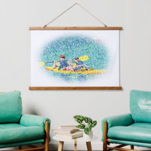 Canoë en pointillisme sur tapisserie murale