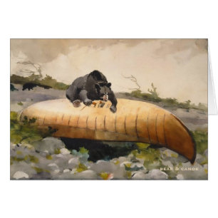 Canoe on a Beach with Bear Vintage Art Blank