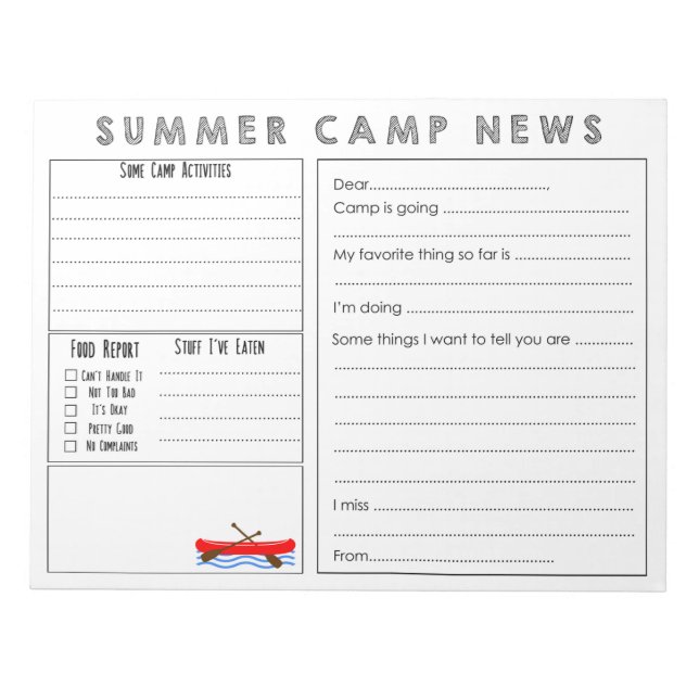 Canoe Summer Camp News Bloc-notes (Devant)