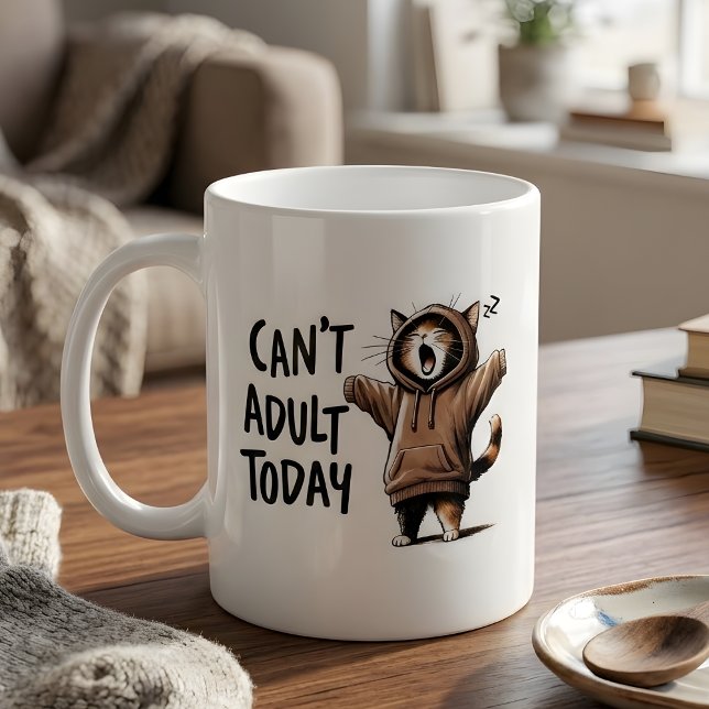 "Can't Adult Today" Funny Sleepy Cat in Hoodie Mug (Créateur téléchargé)