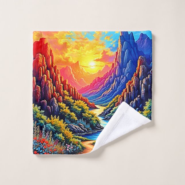 Canyon de la rivière au coucher du soleil Art (Gant de toilette)