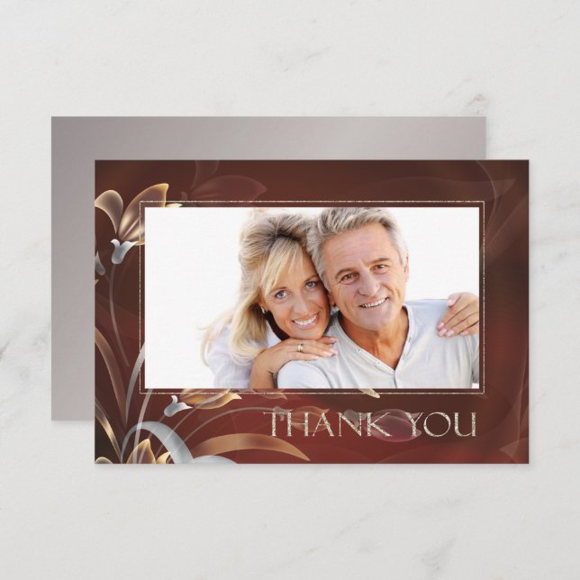 Caoba Floral Anniversaire Merci Carte photo (Devant / Derrière)