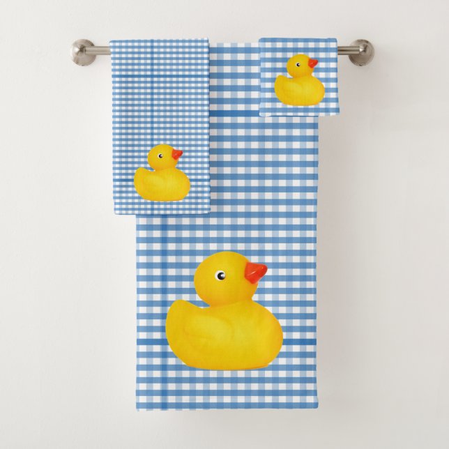 Caoutchouc Canard Bleu En vichy Serviette de bain (En situation)