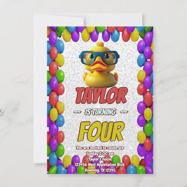 Caoutchouc Cute Invitation Personnalisé Anniversai (Devant)