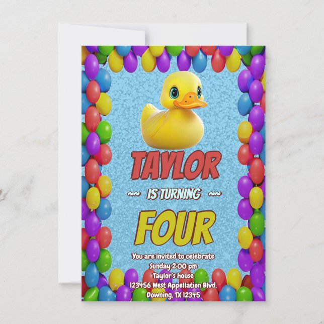 Caoutchouc Cute Invitation Personnalisé Anniversai (Devant)