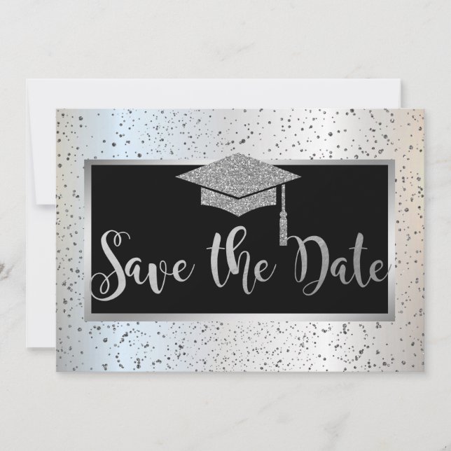 Cap de graduation argent,Confettis Save The Date (Devant)