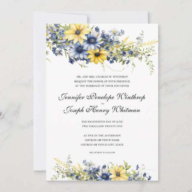 Cape Cod Summer Blue Floral Faire-part de mariage (Devant)