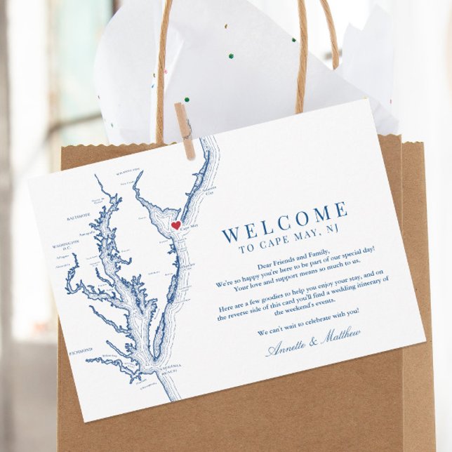 Cape May New Jersey Mariage Programme de Bienvenue (This Cape May NJ wedding welcome letter includes room for your itinerary and schedule of events)