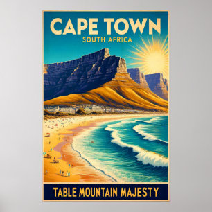 Cape Town - Afrique du Sud Affiche de voyage vinta