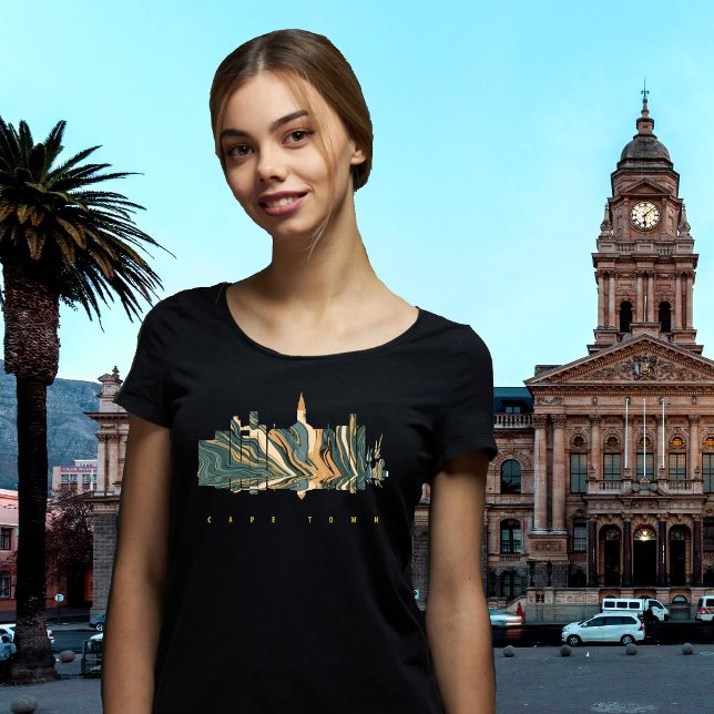 Cape Town Table Mountain T-Shirt de voyage en or (Cape Town, black t-shirt for women)