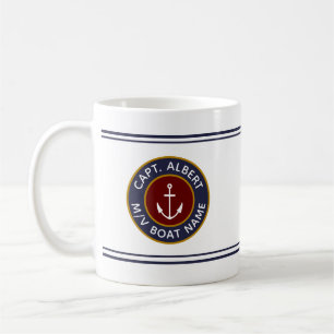 Capitaine avec votre nom Maroon Ancre nautique Mug