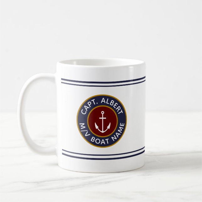 Capitaine avec votre nom Maroon Ancre nautique Mug (Gauche)