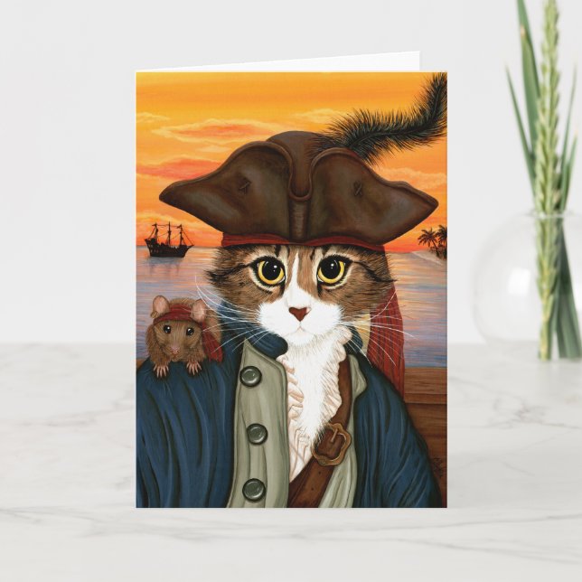 Capitaine Lion, chat de pirate et carte d'art (Devant)