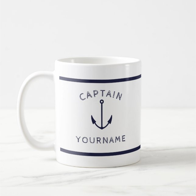 Capitaine nautique Ancre avec votre nom de Mug (Gauche)