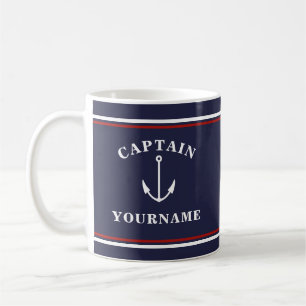 Capitaine nautique Ancre Votre Nom Marine Mug Bleu
