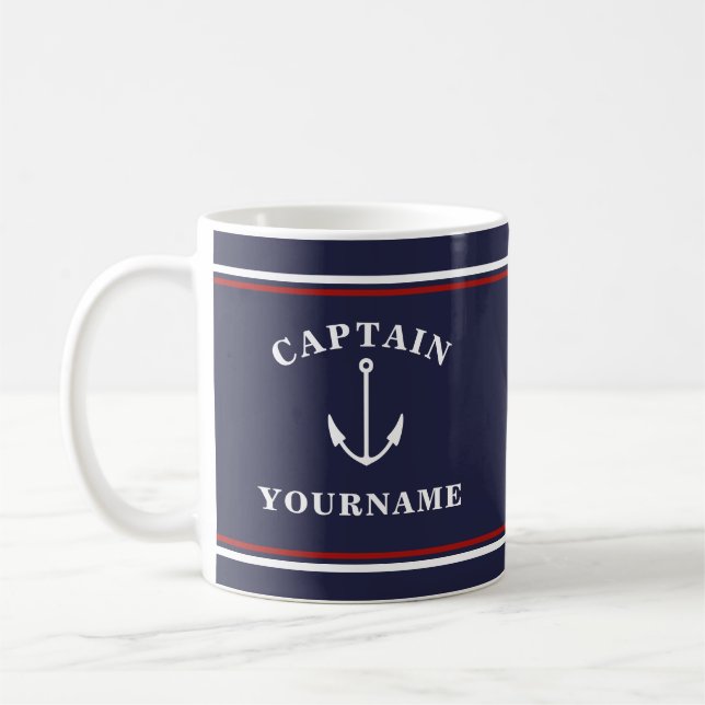 Capitaine nautique Ancre Votre Nom Marine Mug Bleu (Gauche)
