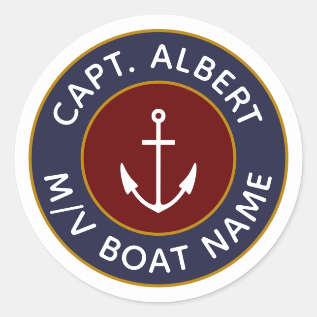 Capitaine Votre Nom Maroon Logo Stickers Rond (Devant)