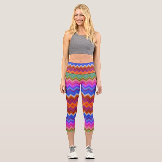 Capri A woman wears vibrant, zigzag-patterned leggings  (Recto)