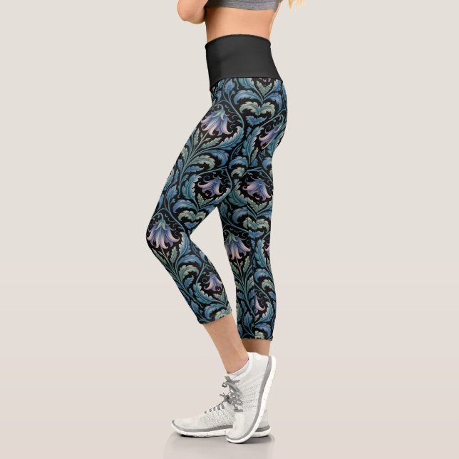 Capri Elégant bleu floral Damask Pattern Leggings (Gauche)