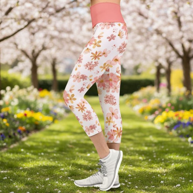 Capri Elegant Botanical Print Leggings (Créateur téléchargé)