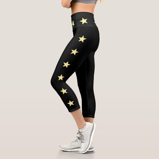 Capri Étoiles Jaunes Haut Taille Capris Leggings (Gauche)