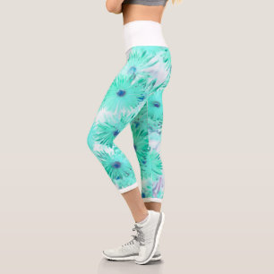 Capri Fleurs bleues turquoise stylisées Leggings d'impre
